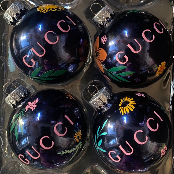 Gucci Floral Lux Glass Christmas Ornament Set of 4 - Picture 3 of 8